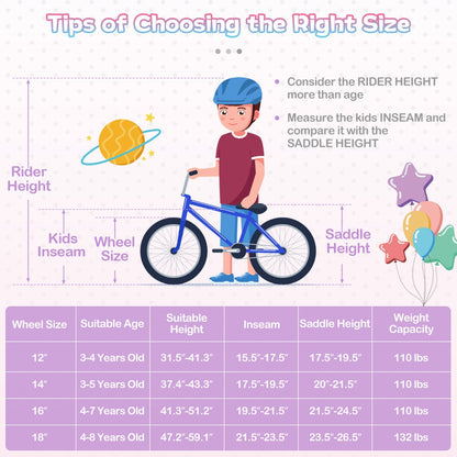 Purple kids bike with training wheels and front basket, 12-16 inches, designed for children by GBruno Store.