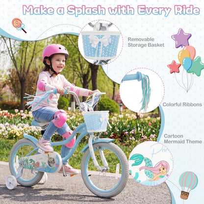 Kids bike with 16-inch wheels from GBruno Store, featuring training wheels and a front basket for young riders.