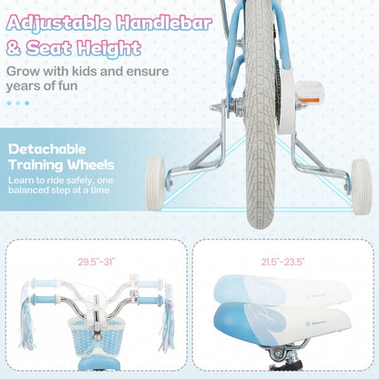 GBruno Store 16-inch kids bike with training wheels and front basket, ideal for young children learning to ride.