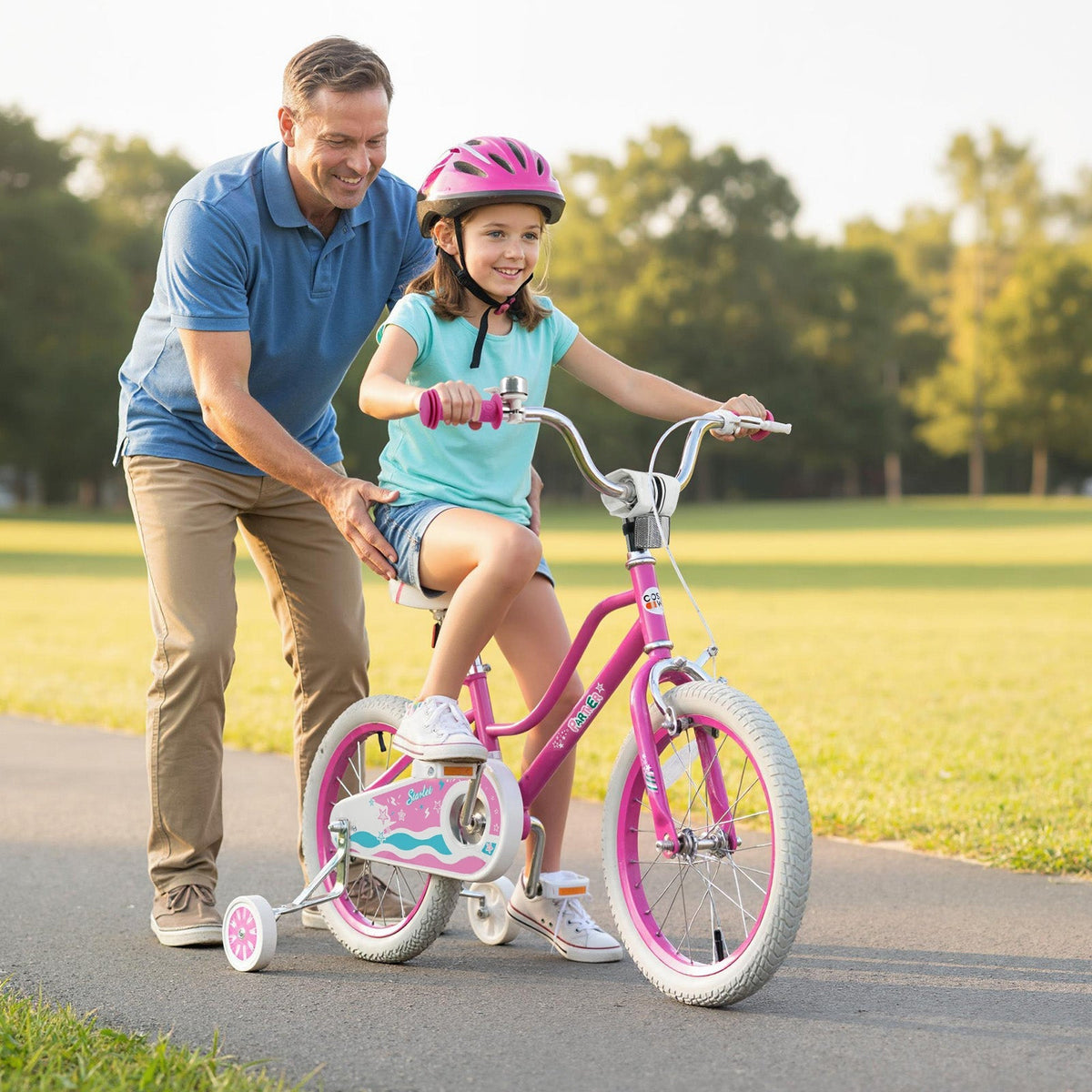 Pink GBruno Store kids bike with 12-18 inch wheels and training wheels, designed for young children learning to ride.