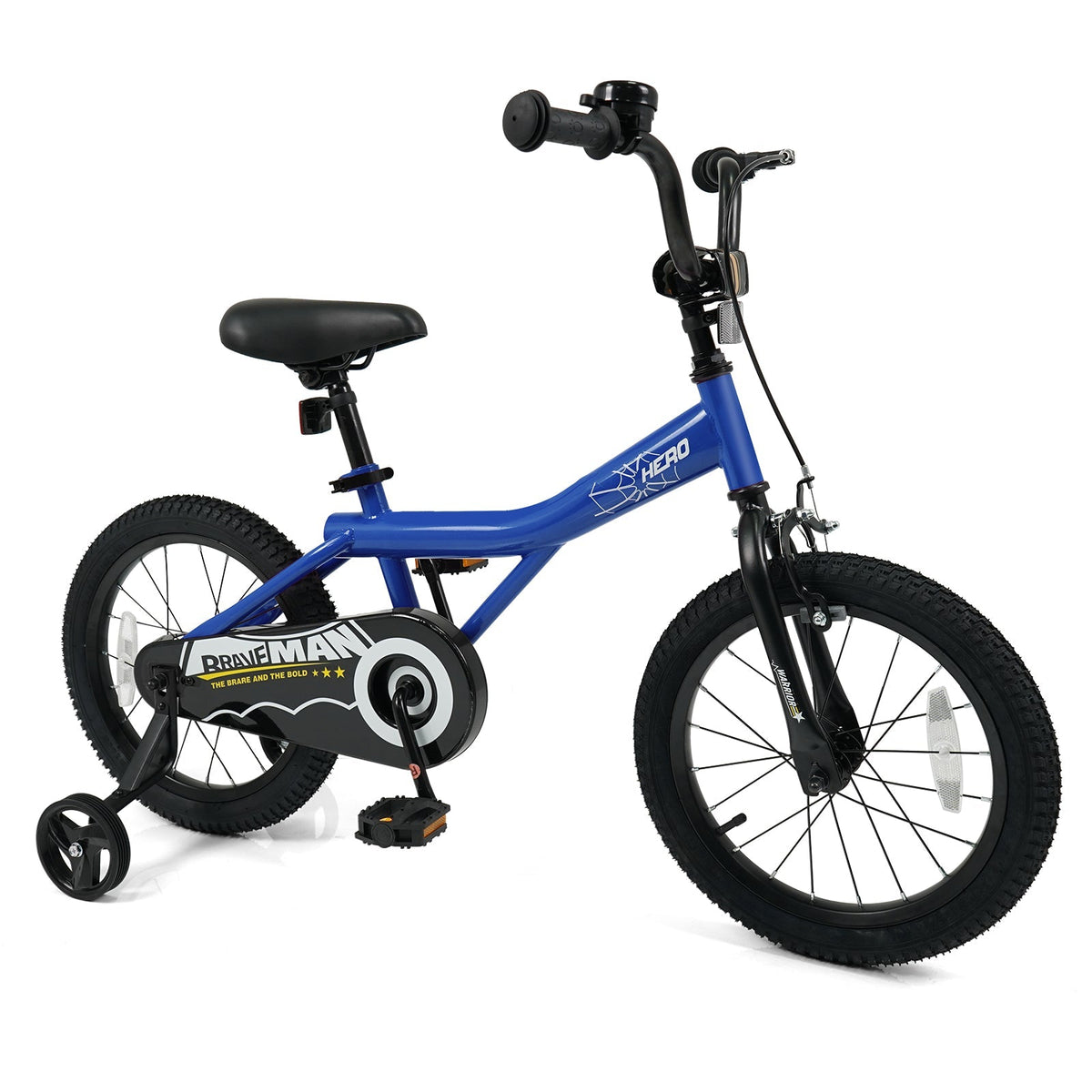 Kids bike by GBruno Store, 14-inch navy blue kids bike with removable training wheels, suitable for young children.
