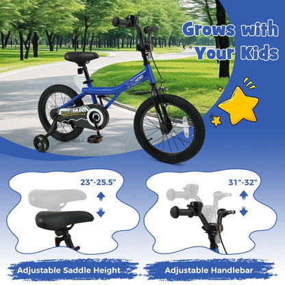 Navy 14-inch kids bike with removable training wheels from GBruno Store, featuring a sturdy frame and colorful design.