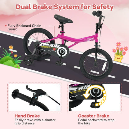Pink 14-inch kids bike with removable training wheels by GBruno Store, featuring a lightweight frame and colorful design for young riders.