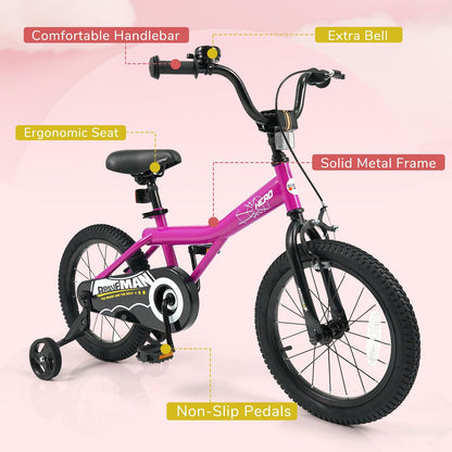Pink 14-inch kids bike with removable training wheels from GBruno Store, featuring a sturdy frame and colorful design for young riders.
