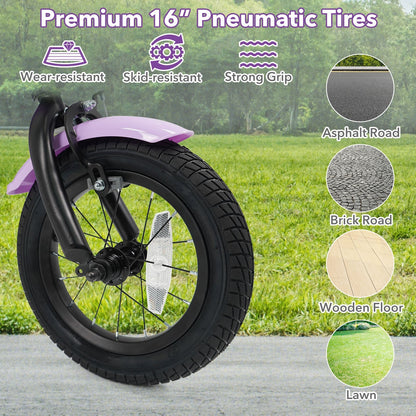 Purple kids bike with training wheels, 16-inch size, suitable for children learning to ride, by GBruno Store.