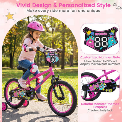 Pink kids bike with training wheels, 12-18 inch size, from GBruno Store, designed for young children learning to ride.