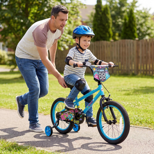 Kids 16-inch bike with training wheels from GBruno Store, suitable for children ages 4-7, featuring colorful design and safety features.