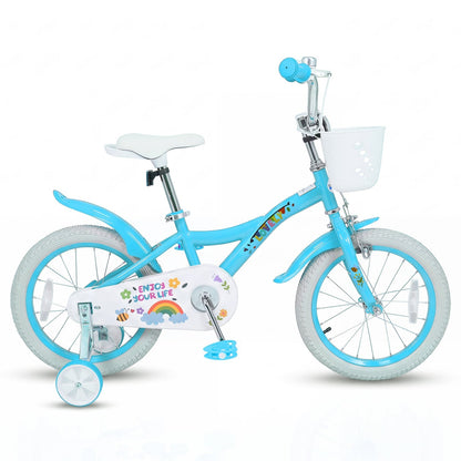 Girls 12-18 inch kids bike with training wheels and front basket, GBruno Store, colorful children's bicycle for outdoor riding.