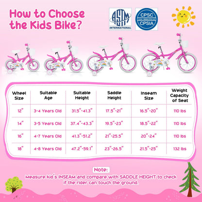 Girls 12-18 inch kids bike by GBruno Store with training wheels and front basket, perfect for young riders.