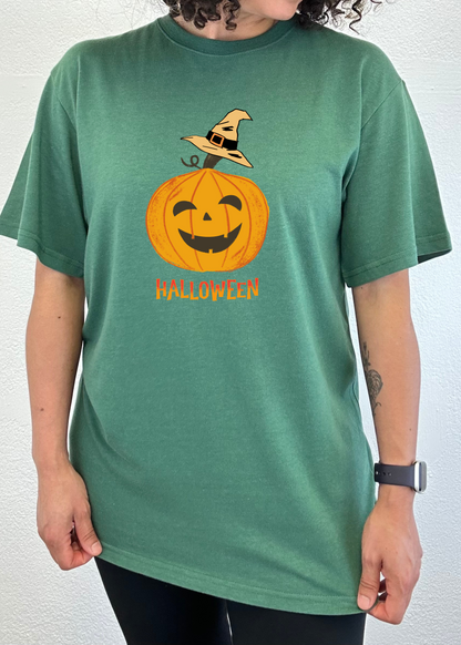 Men's Halloween pumpkin graphic T-shirt by Spun Bamboo, unisex short sleeve shirt made of bamboo viscose and organic cotton.