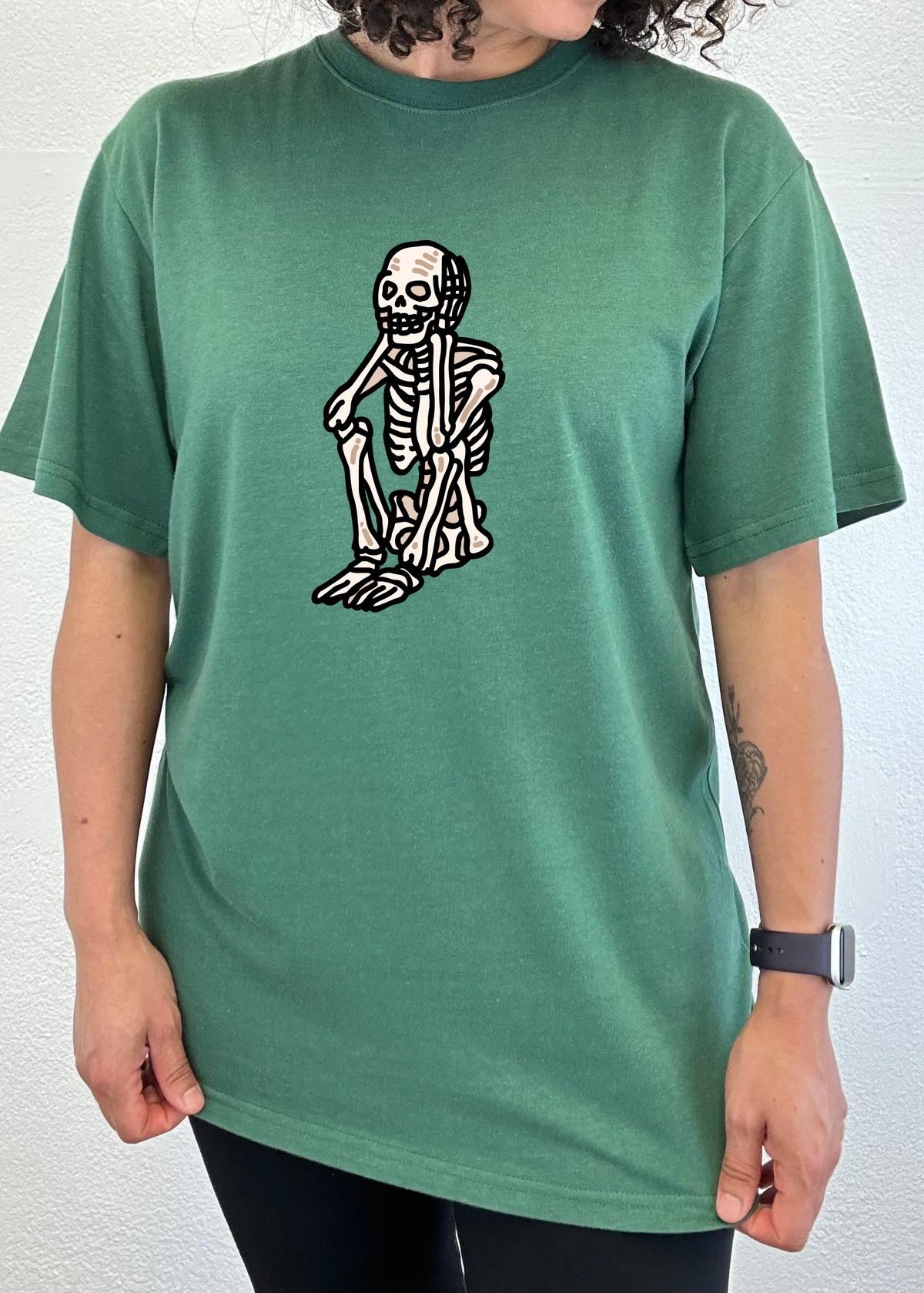 Unisex Sad Skeleton Halloween graphic T-shirt by Spun Bamboo, short sleeve design in bamboo viscose and organic cotton fabric