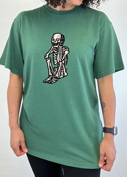 Unisex Sad Skeleton Halloween graphic T-shirt by Spun Bamboo, short sleeve design in bamboo viscose and organic cotton fabric