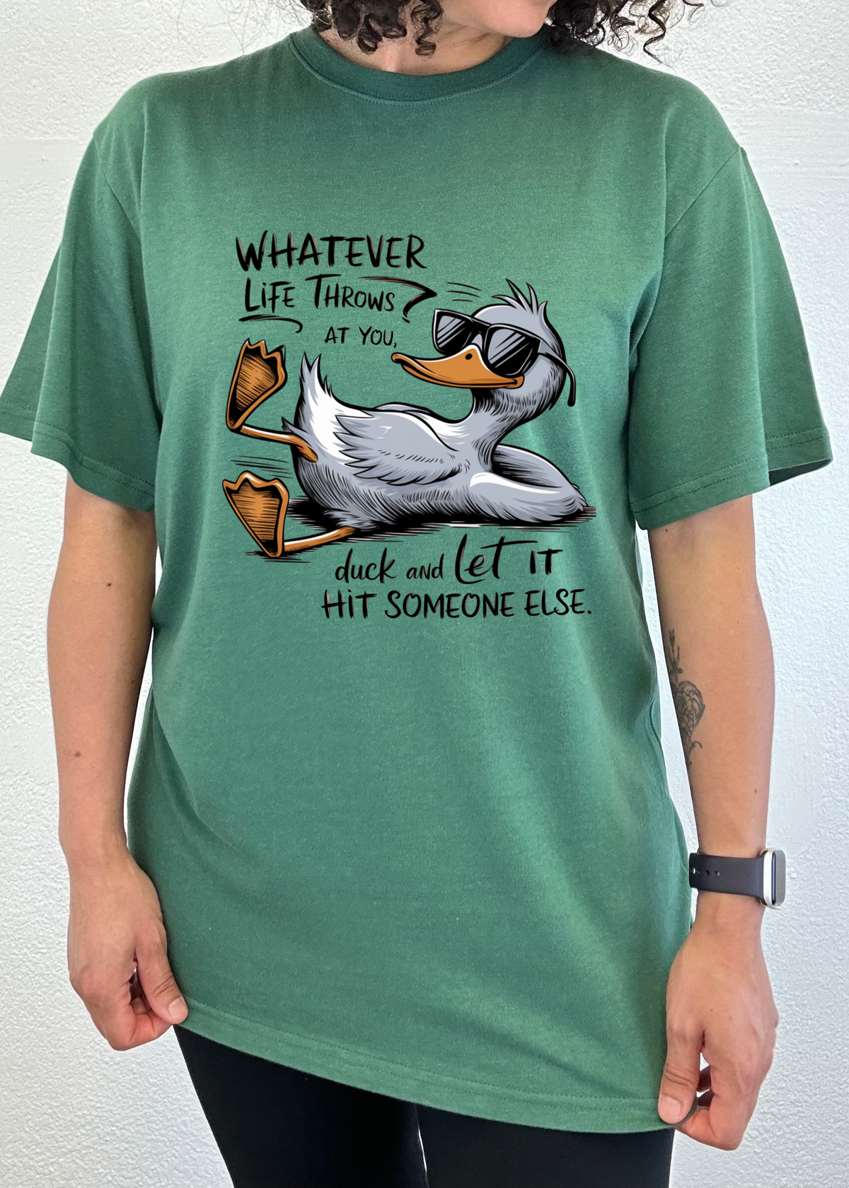 Spun Bamboo men's graphic T-shirt with humorous "Whatever Life Throws at You" print in bamboo and cotton fabric.