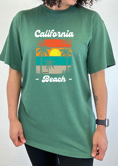 Men's printed graphic T-shirt by Spun Bamboo featuring California Beach design in bamboo viscose and organic cotton fabric.
