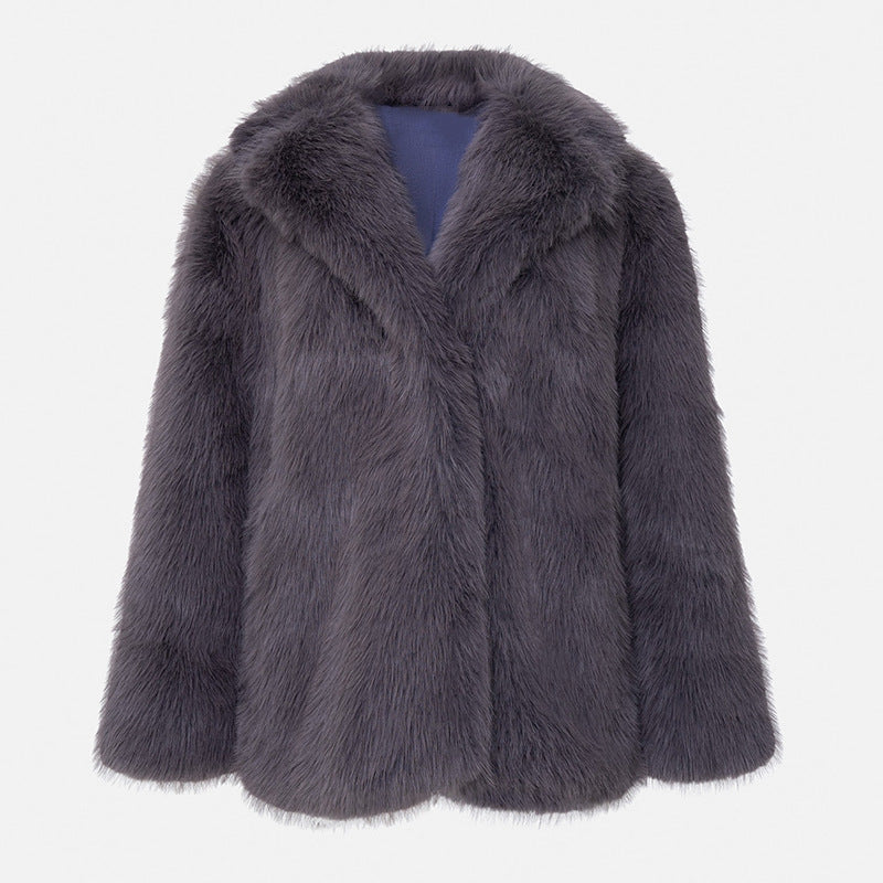 Women's artificial fur warm coat, thick textured design in a full-length silhouette