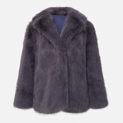 Women's artificial fur warm coat, thick textured design in a full-length silhouette