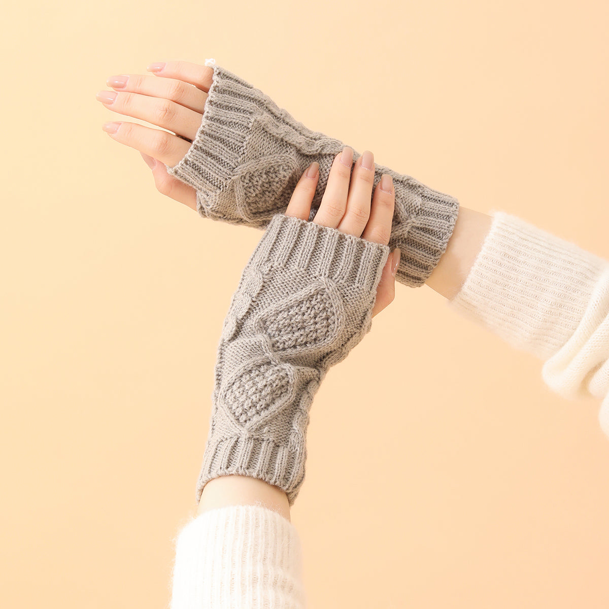 Women's thermal acrylic diamond cable knit multi-color wrist-length fingerless gloves by My Store