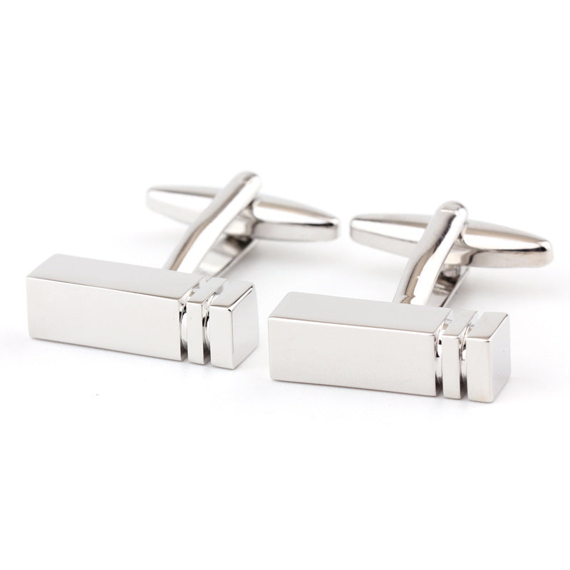 Rectangular glossy metal cufflinks for French cuffs, unisex design for men and women