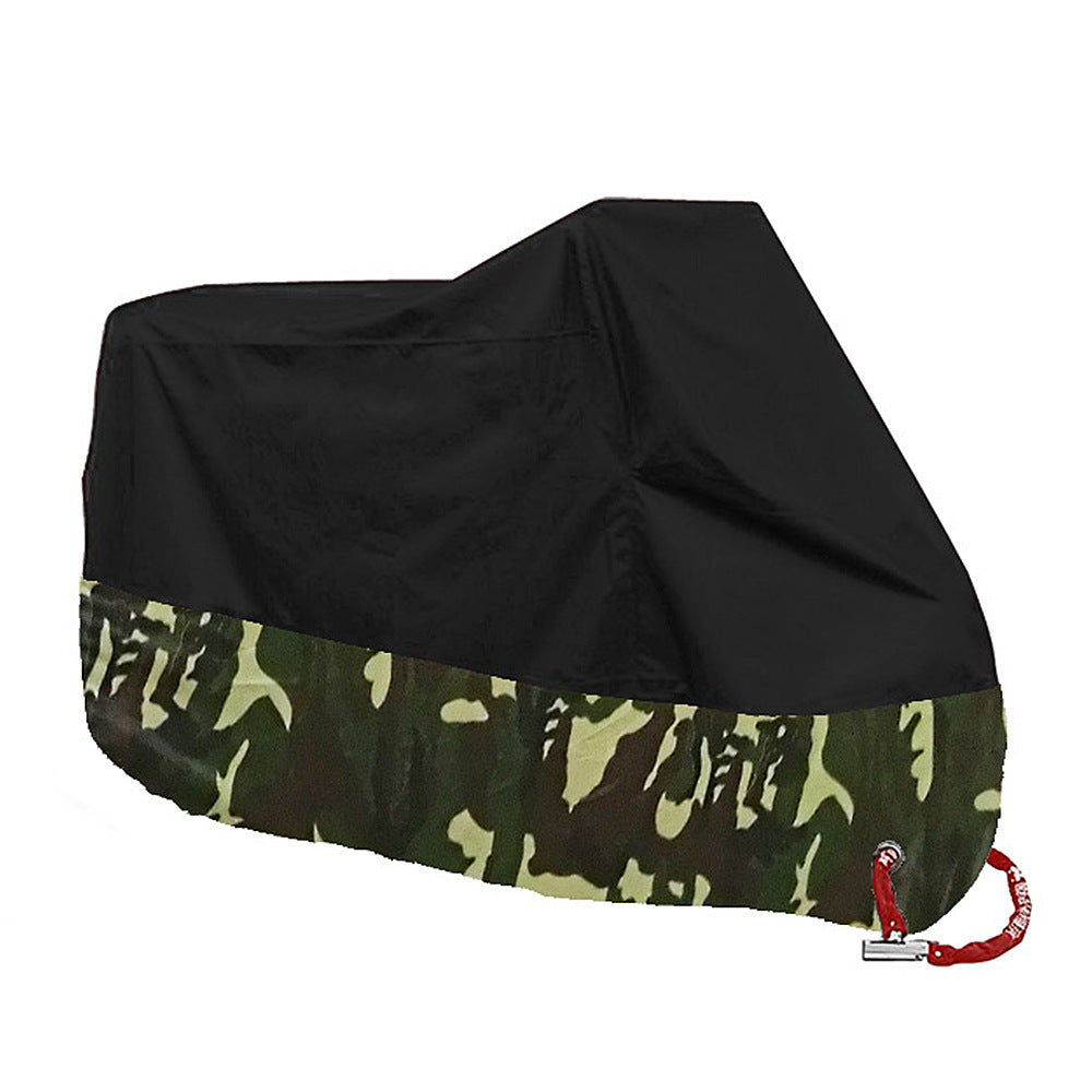 Waterproof motorcycle cover by My Store, protecting a motorcycle from rain and outdoor elements