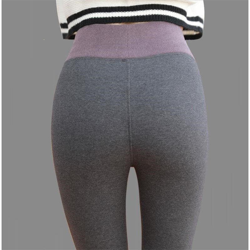 Women’s cotton high-waist leggings with kitten patchwork design, soft thick fabric in solid color