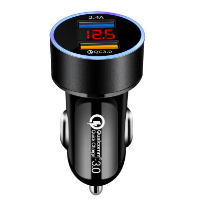 Digital car charger with PD fast charging display, compact design for vehicle use