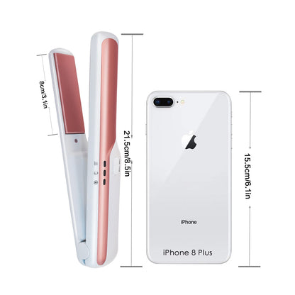 USB wireless charging hair straightener with sleek design and ceramic styling plates