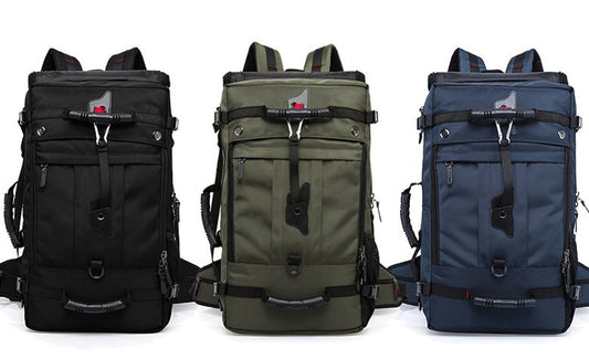 Black Oxford cloth outdoor backpack with double shoulder straps, large capacity and multifunction hiking bag design