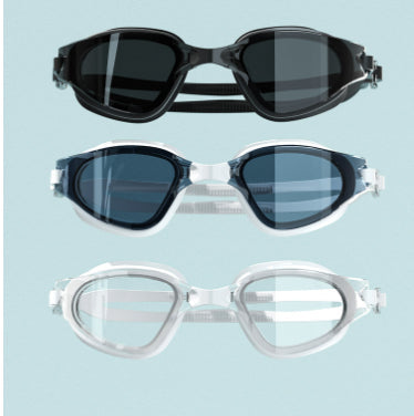 HD fog waterproof large frame swimming glasses with clear lenses and adjustable strap