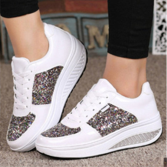 Women's sequin sneakers with sparkling embellished upper and casual lace-up design