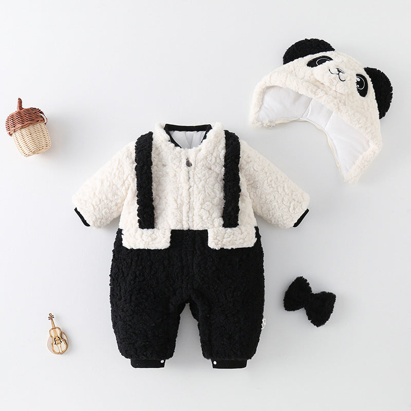 Thickened fleece-lined winter baby going-out clothes for babies, warm full-body outfit