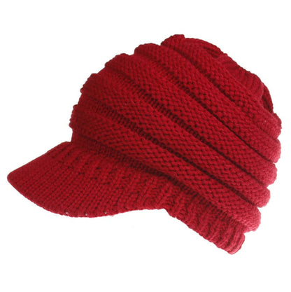 Women's ponytail beanie, soft knitted autumn winter hat with opening for ponytail and warm skull cap in black