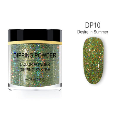 Laser glitter nail powder in reflective holographic shades for dazzling manicure designs