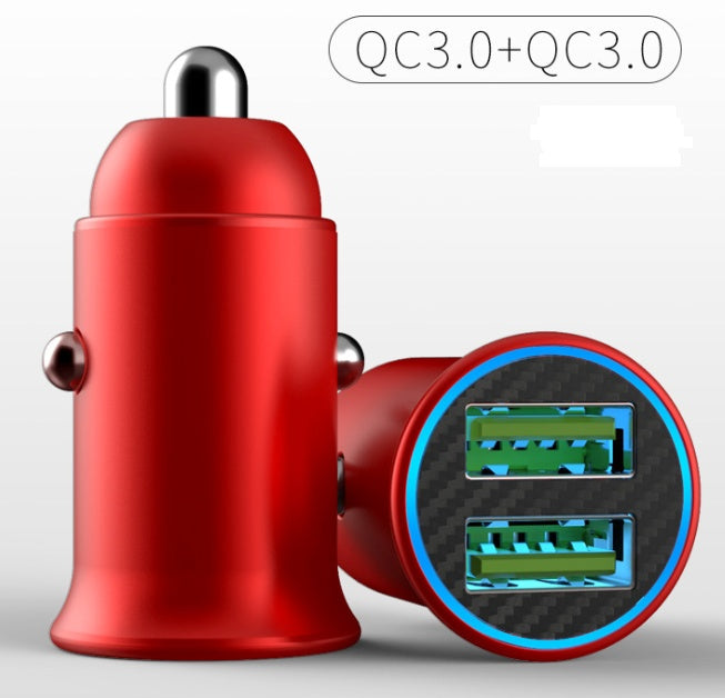 Mini car charger with QC3.0 fast charging port, compact black design