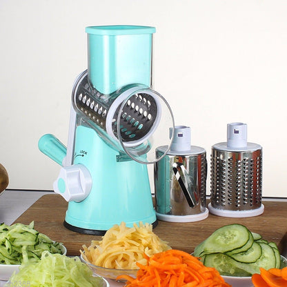 Round vegetable cutter mandoline slicer with julienne blades for potatoes, carrots, and cheese grating