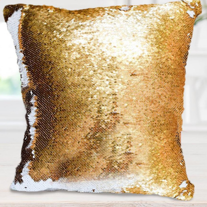 Custom photo sequin throw pillowcase with reversible shimmer design, close-up view