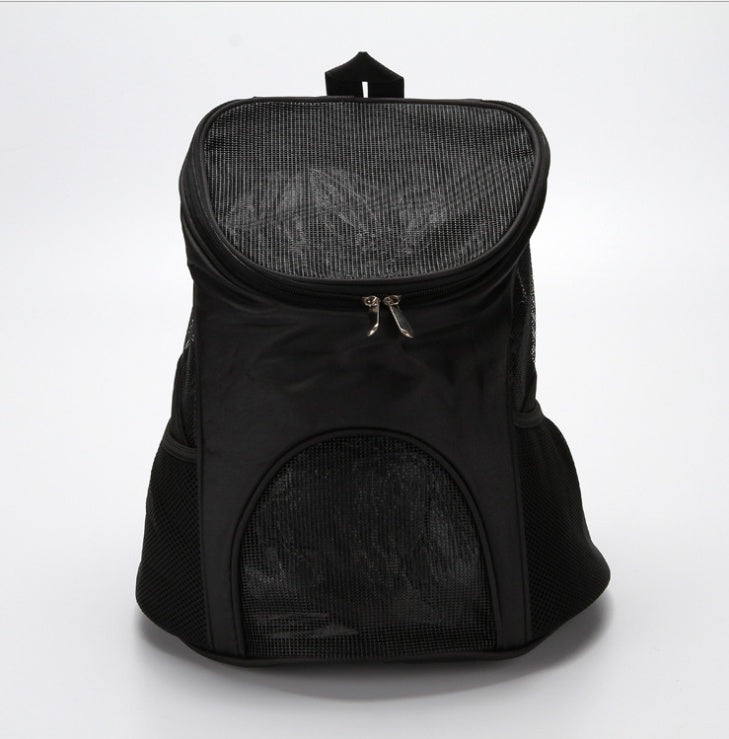 Premium breathable pet travel backpack carrier in black with mesh ventilation panels