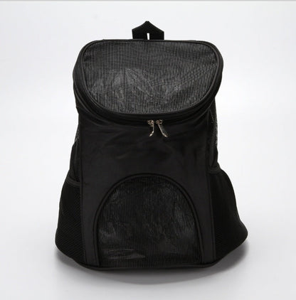 Premium breathable pet travel backpack carrier in black with mesh ventilation panels