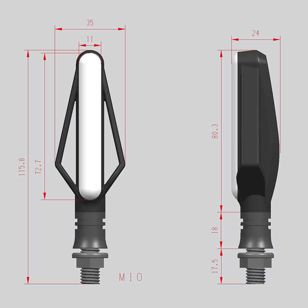 Fire arrow motorcycle turn signal with running light and brake light close-up