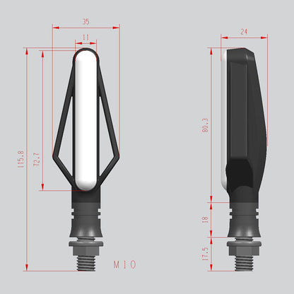 Fire arrow motorcycle turn signal with running light and brake light close-up