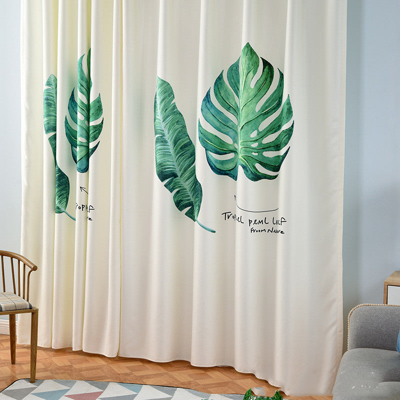 Banana leaf digital printing curtain with vibrant tropical leaf pattern and soft fabric texture