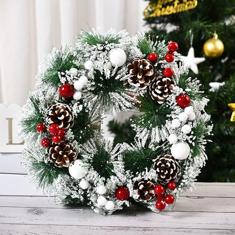 Christmas artificial pinecone and red berries wreath for front door or window decoration