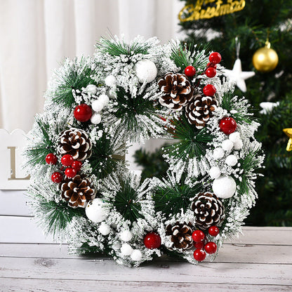 Christmas artificial pinecone and red berries wreath for front door or window decoration
