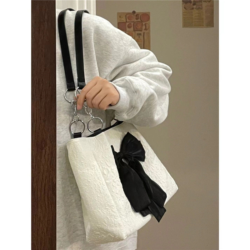Large capacity canvas bow tote shoulder bag by My Store in a spacious, casual design