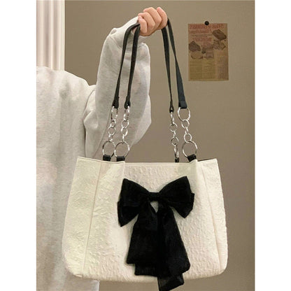 Large capacity bow canvas shoulder tote bag in a spacious design