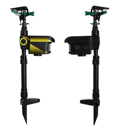 Automatic sensing animal repellent garden sprinkler with motion sensor spike and water spray nozzle