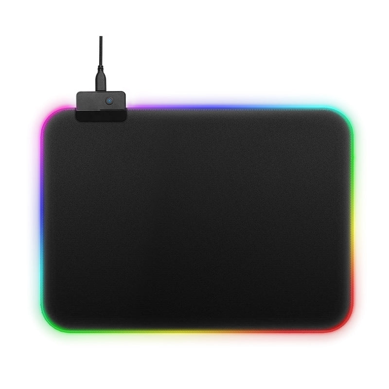 Black gaming mouse pad with smooth surface and stitched edges
