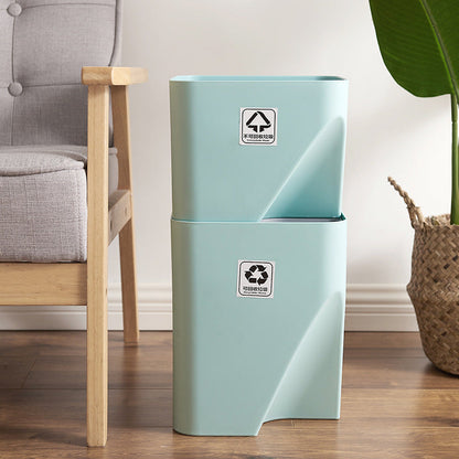 Stacked kitchen trash and recycle bin with dry and wet waste separation for bathroom use