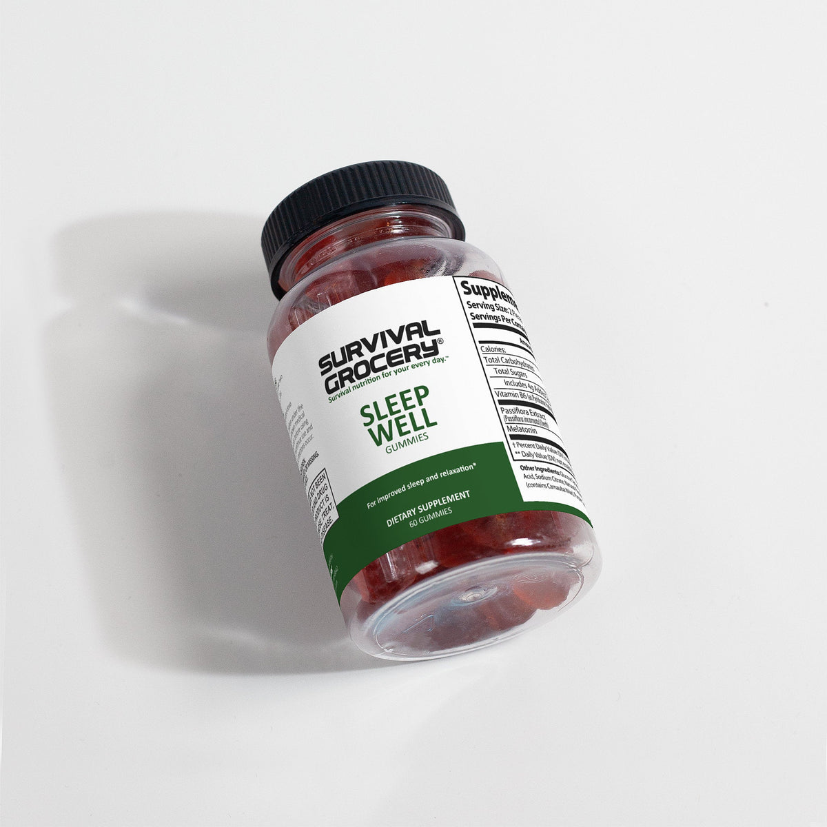 Sleep Well Gummies by Survival Grocery®, orange-flavored specialty supplement with natural ingredients for restful sleep.