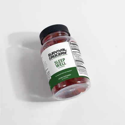 Sleep Well Gummies by Survival Grocery®, orange-flavored specialty supplement with natural ingredients for restful sleep.
