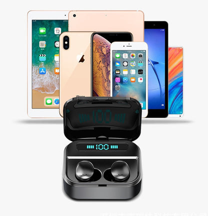 TWS Bluetooth wireless earphones with microphone, compact in-ear headphones in charging case